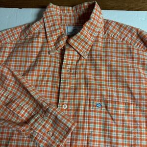 Southern Tide Men's Orange‎ Plaid Button Down Classic Fit Shirt Large